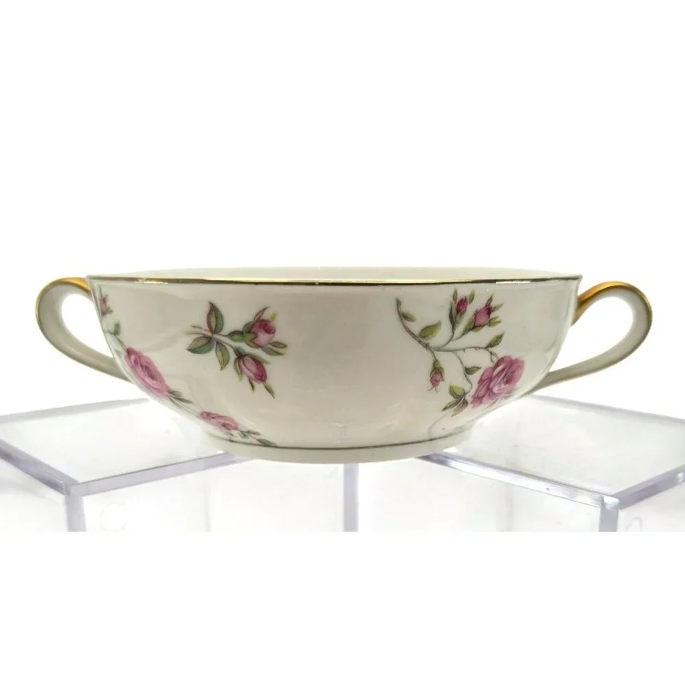 Delaware Soup Bowl Vintage Rose Double Handled Theodore Haviland Limoges  jj3707